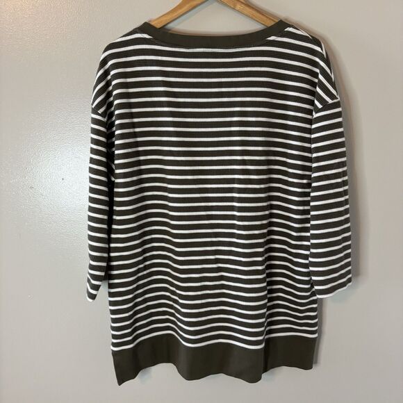 Lands End Womens Thermal Shirt Green White Stripe 3/4 Sleeve Pullover Top Large - Picture 7 of 9